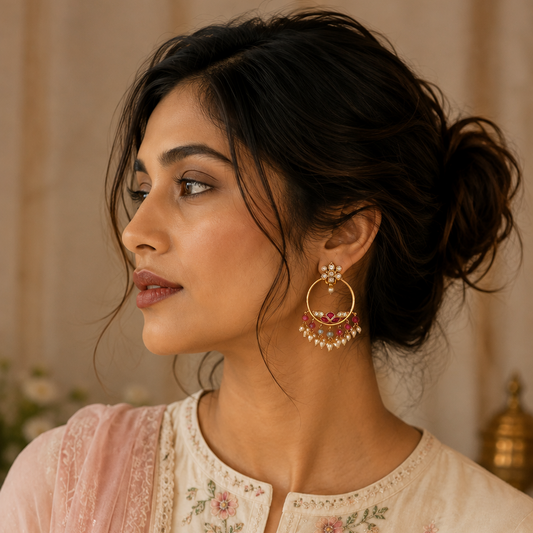 Padma Jhalari Chandbalis - Pink