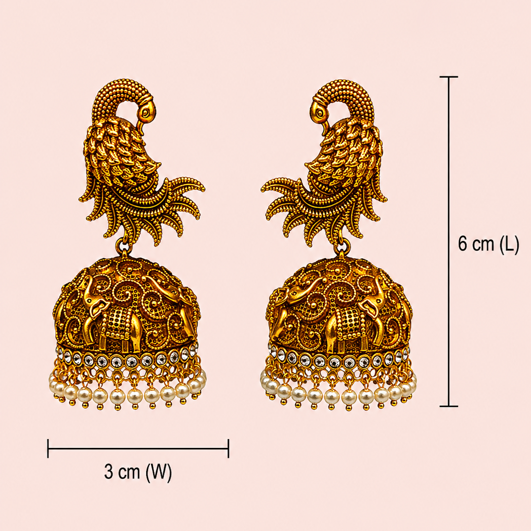 Mayura Gaja Jhumkas - White