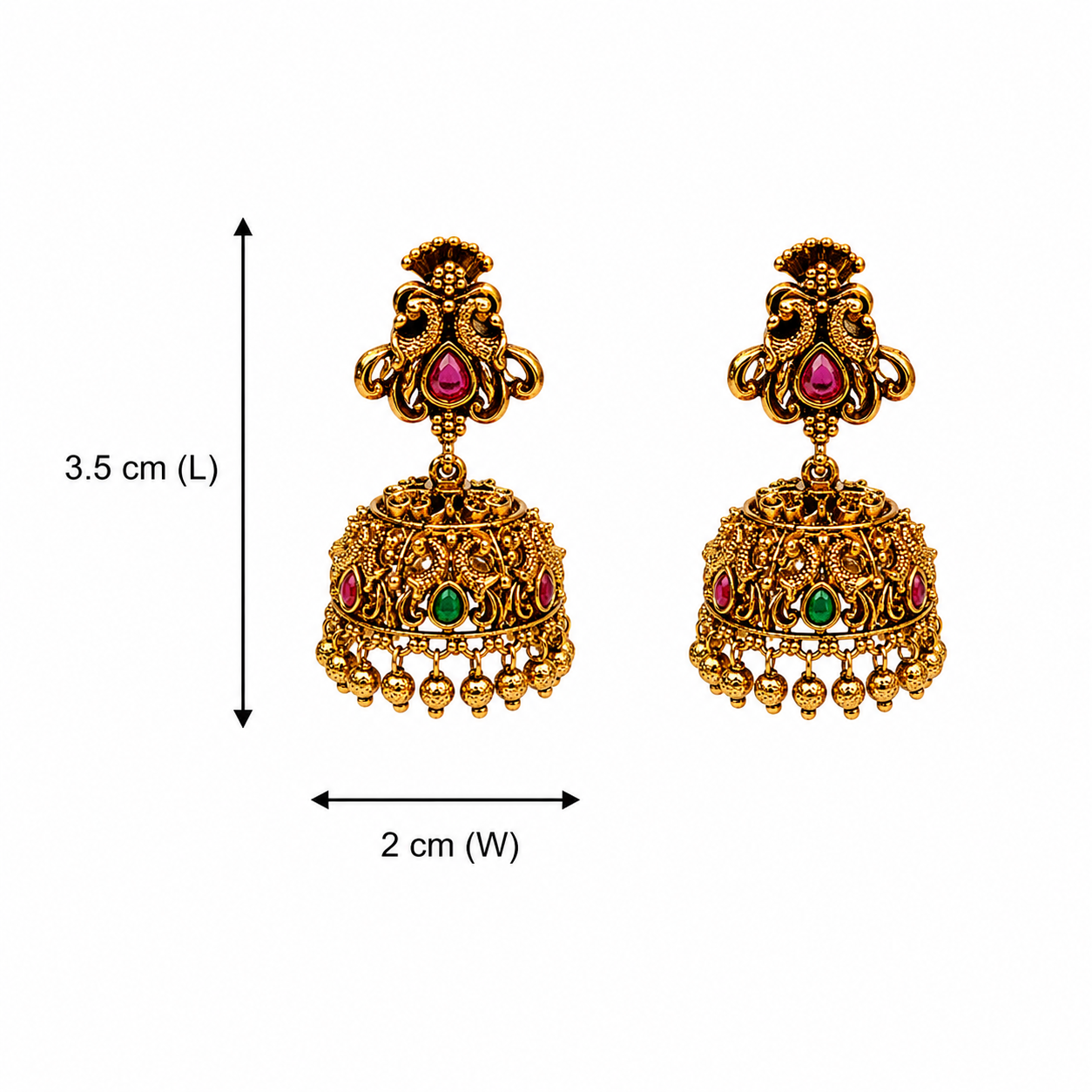 Ratna Veenika Jhumka - Ruby and Emerald