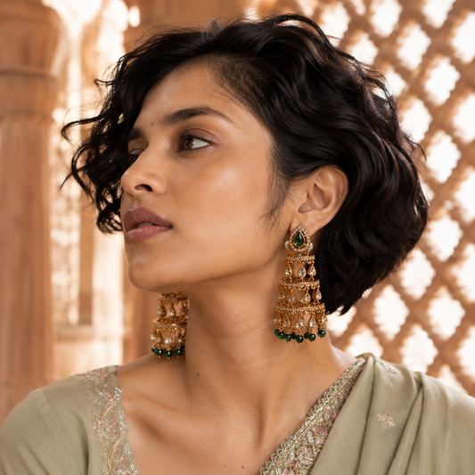 Ratna Deepamalika Jhumkas - Green