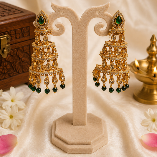 Ratna Deepamalika Jhumkas - Green