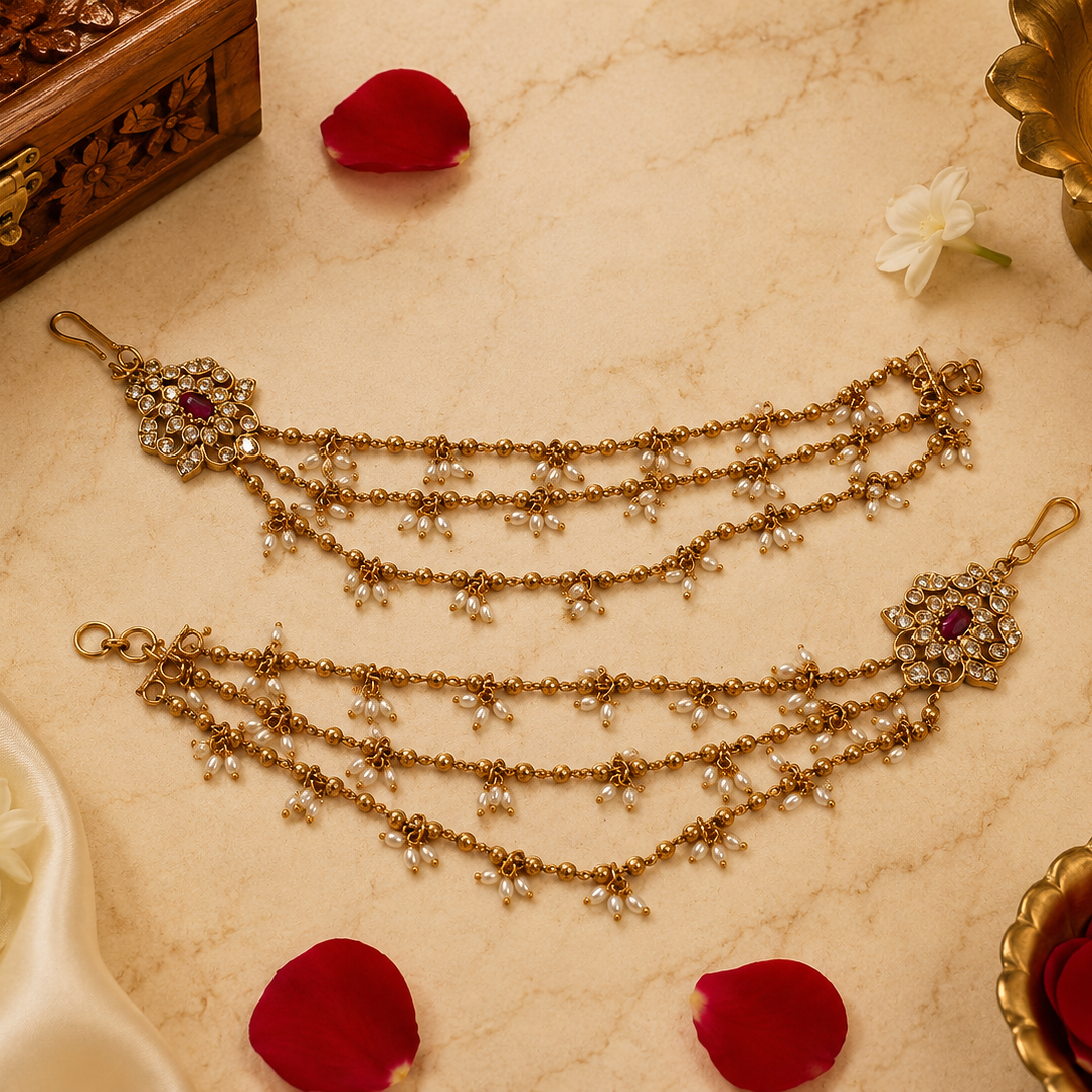 Muktapushpa Ear Chain - Pink