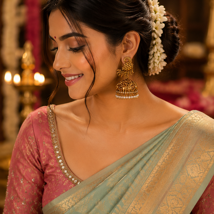 Mayura Gaja Jhumkas - White