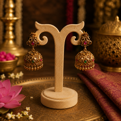 Ratna Veenika Jhumka - Ruby and Emerald